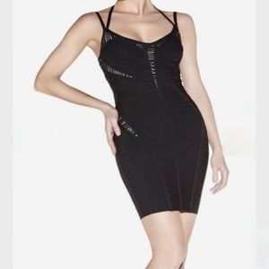 Herve Leger black sheer halter bandage dress